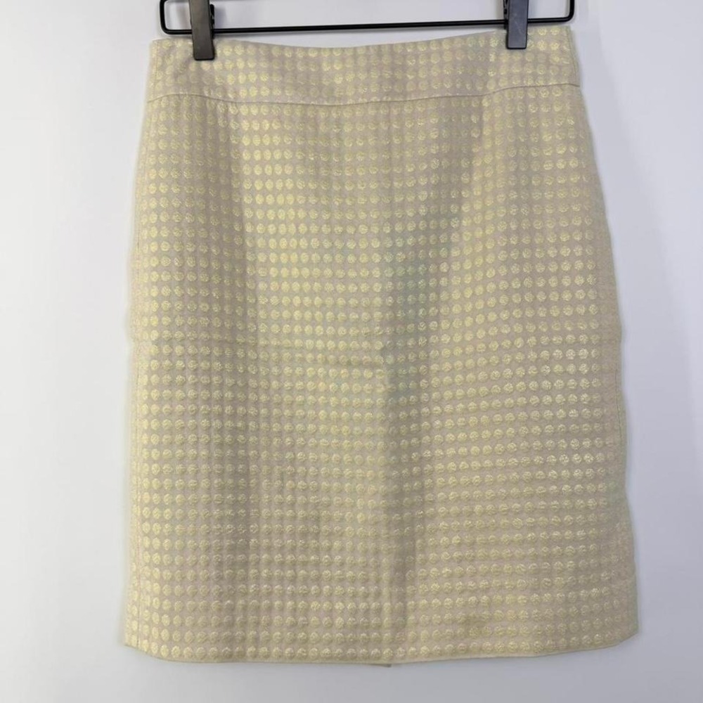 J.Crew Gold Metallic Polka Dot Skirt Textured Silk‎ Blend Pencil Skirt
